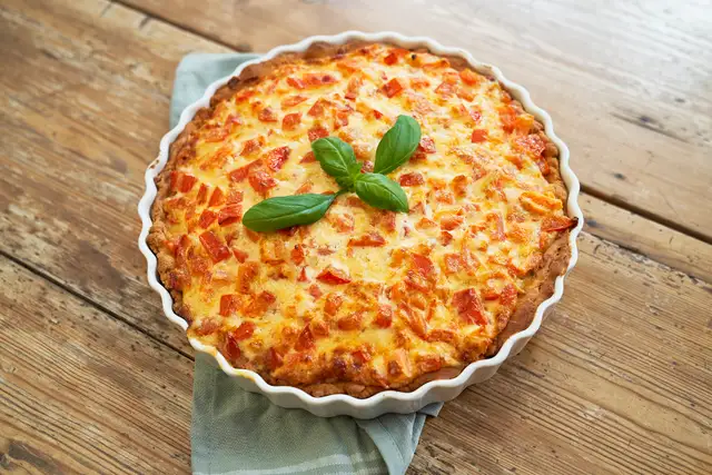 Delicious homemade quiche with basil