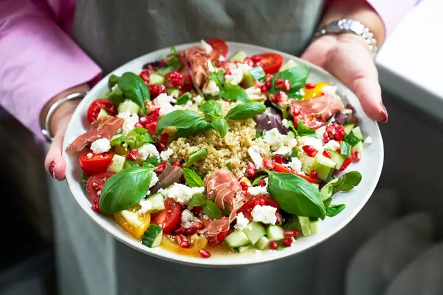 Fresh colorful salad with feta and pomegranate